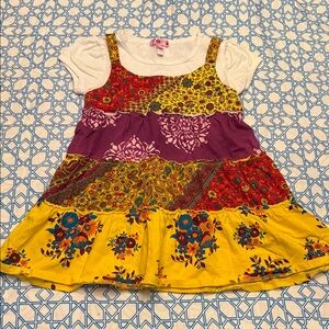 Girls Floral Patchwork Top in White, Yellow, Purple, Red